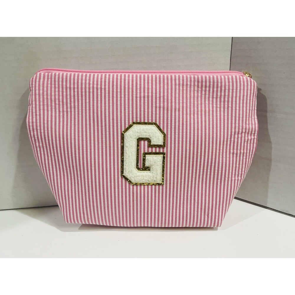 Initial Makeup Bag for Women - Monogram Cute Pink Makeup Bags Cosmetic